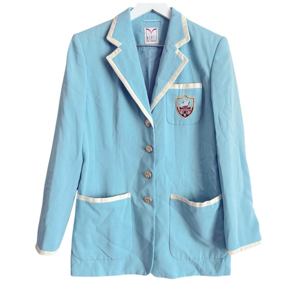 Vintage Jackets & Blazers - Vintage Mondi Light Pale Blue Nautical Coastal Cruise Blazer Jacket